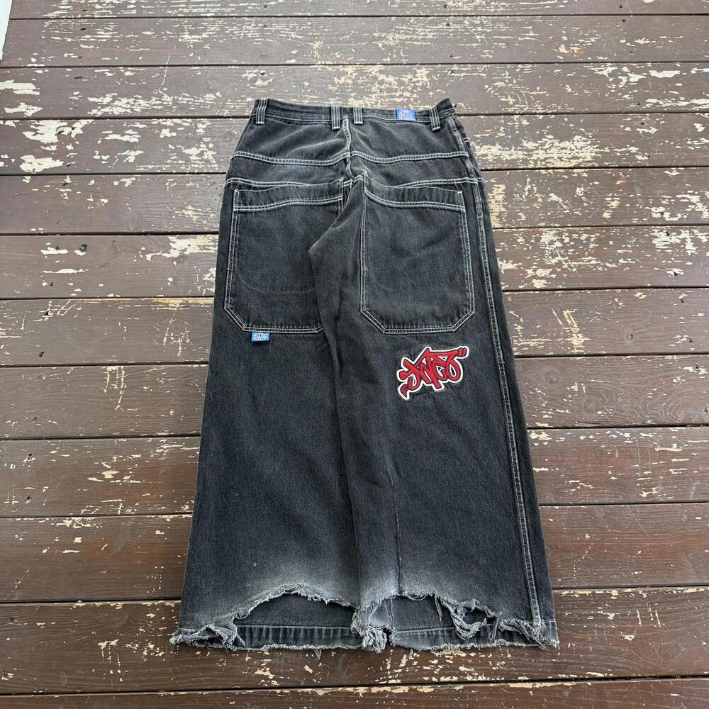 (36x32) Vintage 90s Y2K JNCO Jeans Scoops Wide Leg Skater Rave Baggy Embroidered